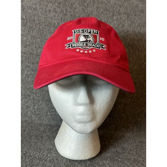 Pebble Beach Golf Hat Mens Red 2010 110th US Open Golf Cap Adjustable Strap - Picture 1 of 6